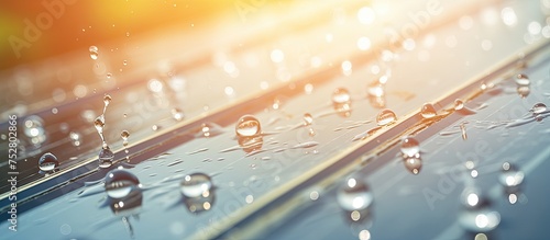 Glistening Water Droplets Adorn a Sleek Car Surface with a Captivating Shine photo