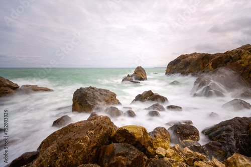 Long exposure on the beach in the coastal town of Karaburun, Arnavutköy district, Istanbul Province