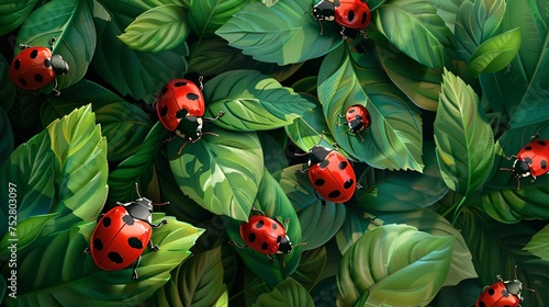 Ladybugs in a Field of Leaves A Colorful and Vibrant Image for Your Monthly Wall Calendar Generative AI © Mandeep