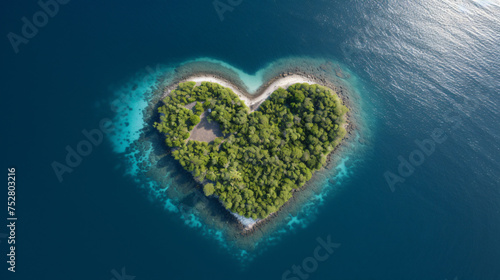 Aerial view of a heart shaped island © Johnu