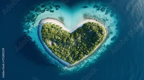 Aerial view of a heart shaped island © Johnu