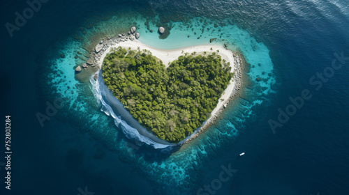 Aerial view of a heart shaped island