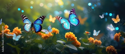 Graceful Butterflies Soaring Above Colorful Blooms in a Vibrant Spring Garden