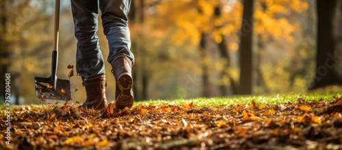 Exploring the Wilderness: Person Embarks on an Adventure in a Lush Forest with a Shovel