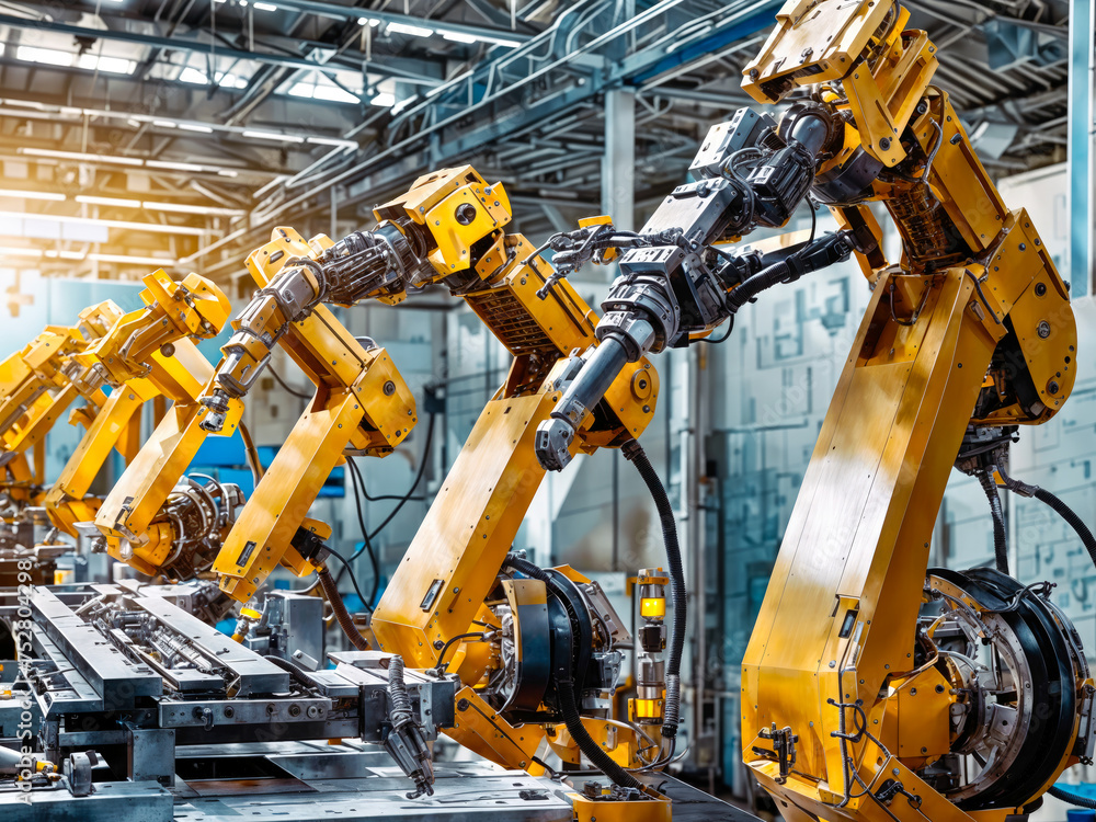 Heavy industrial robots in a gigafactory