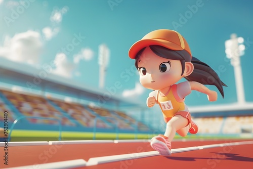 Cartoon Sports Girl Running in a Stadium