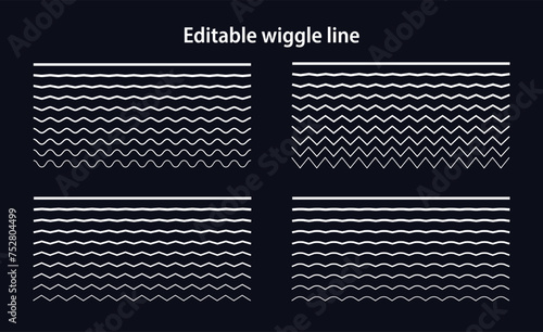 Editable wiggle lines. Set of wavy curves and zigzag intersecting horizontal strokes. Transition from a straight line to a wavy one. Geometric design elements for your projects. Vector illustration © A_Y_N