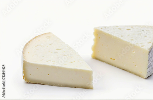 Two pieces of white mold soft cheese, cut out isolated on white background