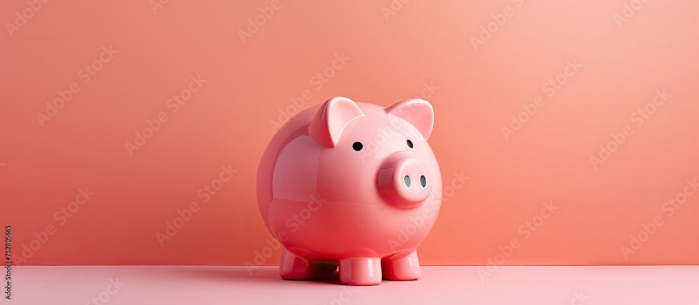 Cute Pink Piggy Bank Surrounded by Money Savings Concept Cute Pink Piggy Bank Surrounded by Money Savings Concept