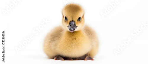 Adorable Duckling Resting Serenely on a Clean, White Surface