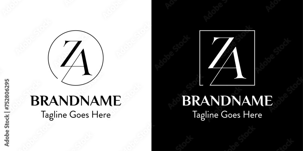 Obraz premium Letters AZ In Circle and Square Logo Set, for business with AZ or ZA initials