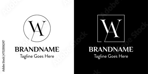 Letters AW In Circle and Square Logo Set, for business with AW or WA initials