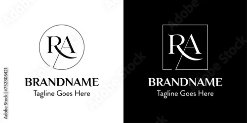 Letters AR In Circle and Square Logo Set, for business with AR or RA initials