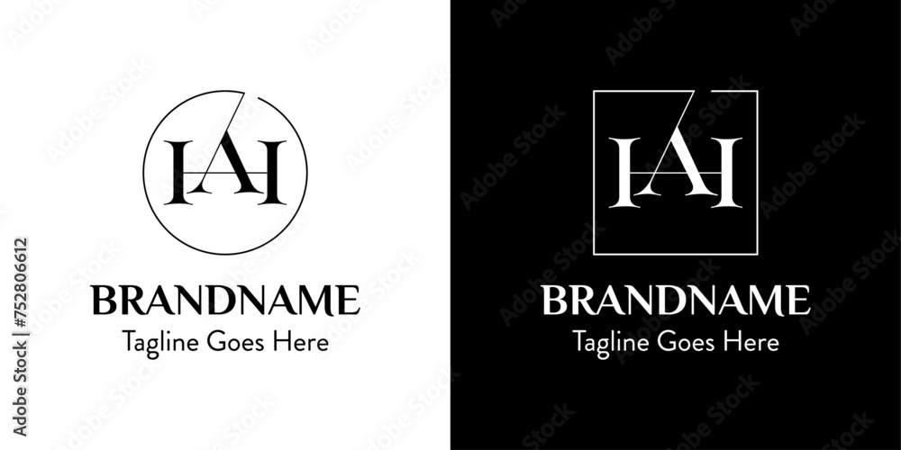 Letters AH In Circle and Square Logo Set, for business with AH or HA initials Letters AH In Circle and Square Logo Set, for business with AH or HA initials