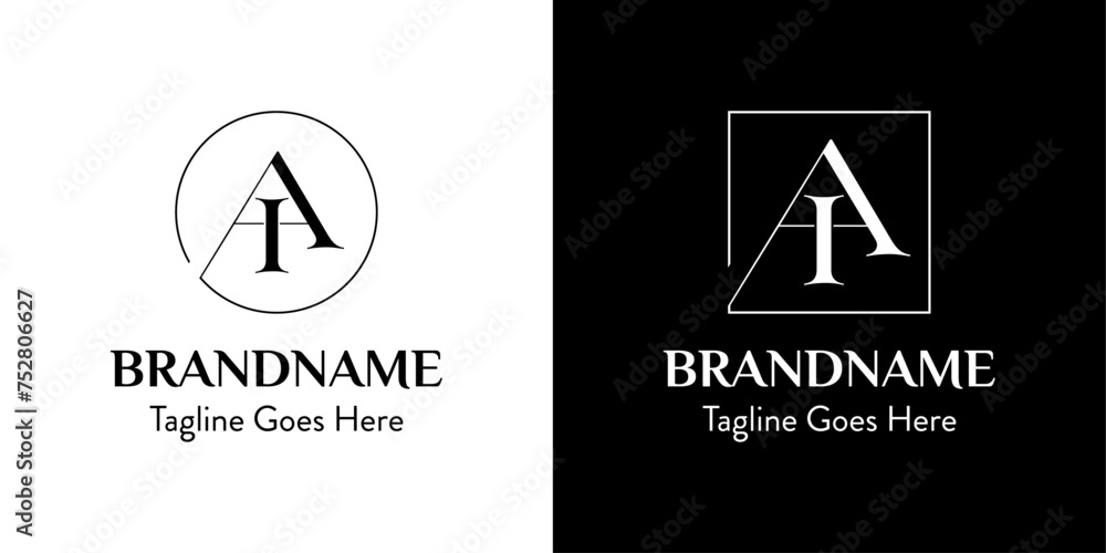 Letters AI In Circle and Square Logo Set, for business with AI or IA initials