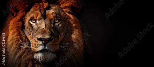 Majestic Lion Roaring Powerfully Against a Bold Black Background