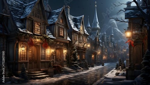Illustration of a winter night in the old town of Tallinn © I