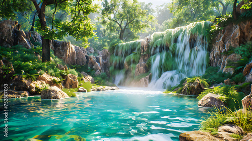 Cascading Tranquility, The Melodic Flow of Croatias Waterfalls, A Dance of Water Amidst Emerald Forests photo