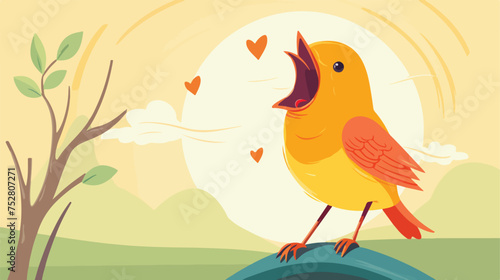 singing bird cartoon flat vector