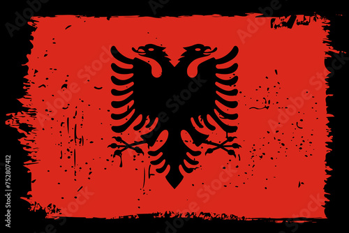Albania flag - vector flag with stylish scratch effect and black grunge frame.