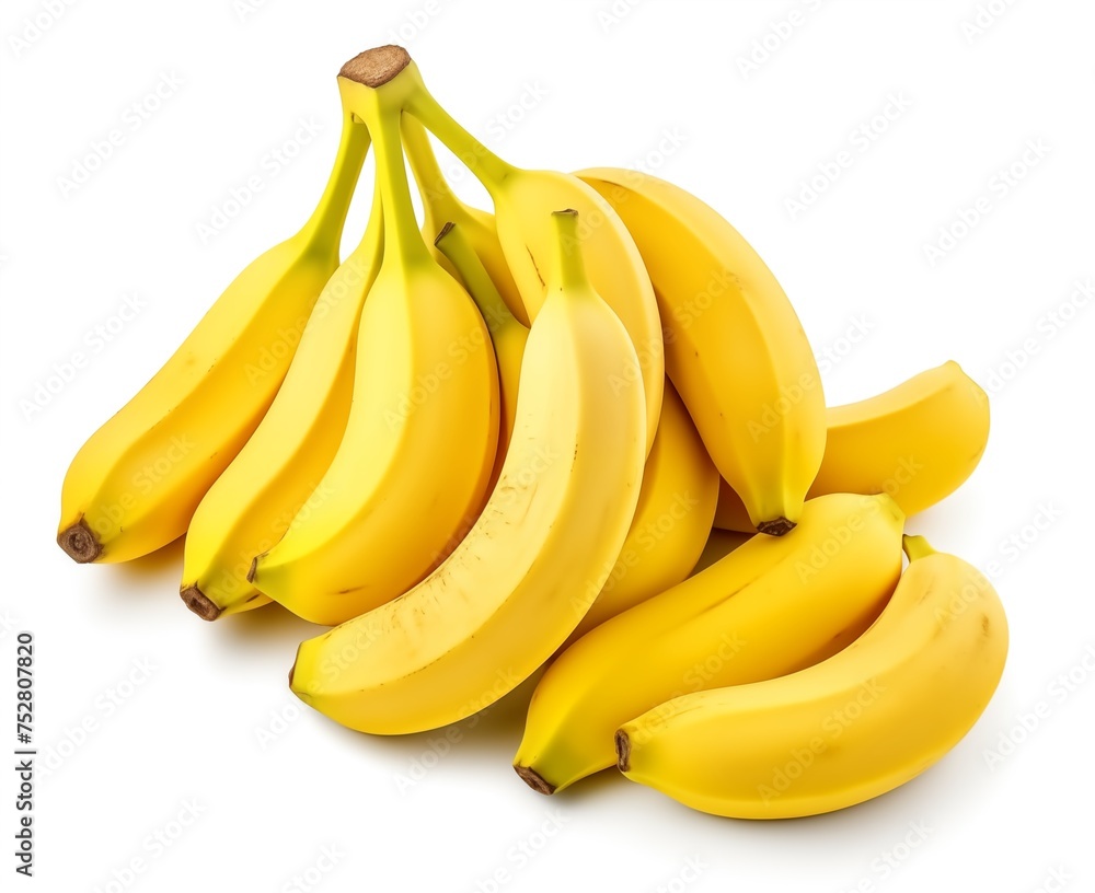 ripe bananas and banana slices on a white background