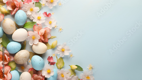 Easter composition with eggs and owers on light background