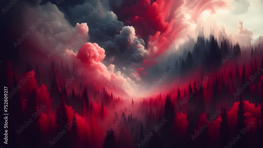 red smoke combined with red smoke - obrazy, fototapety, plakaty 