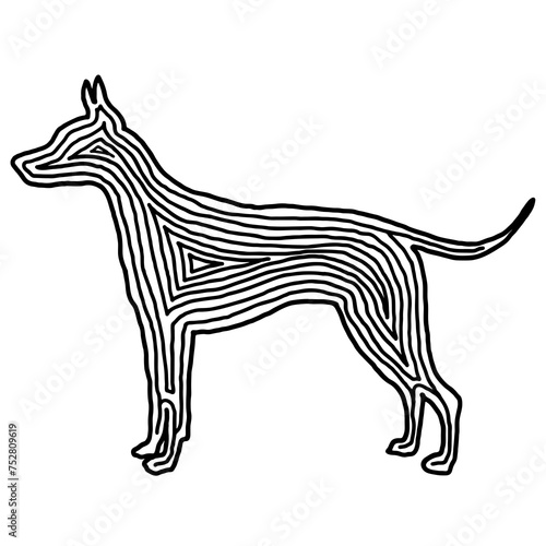 A series of animals in hand drawn fingerprint style. A dog in black outline on transparent background. Drawing of animal for coloring book, logo or background design. photo