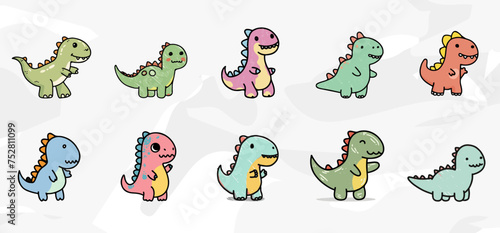 Kawaii Dino Kinderzeichnungen: Doodle Illustrationen Vektorgrafik Bundle