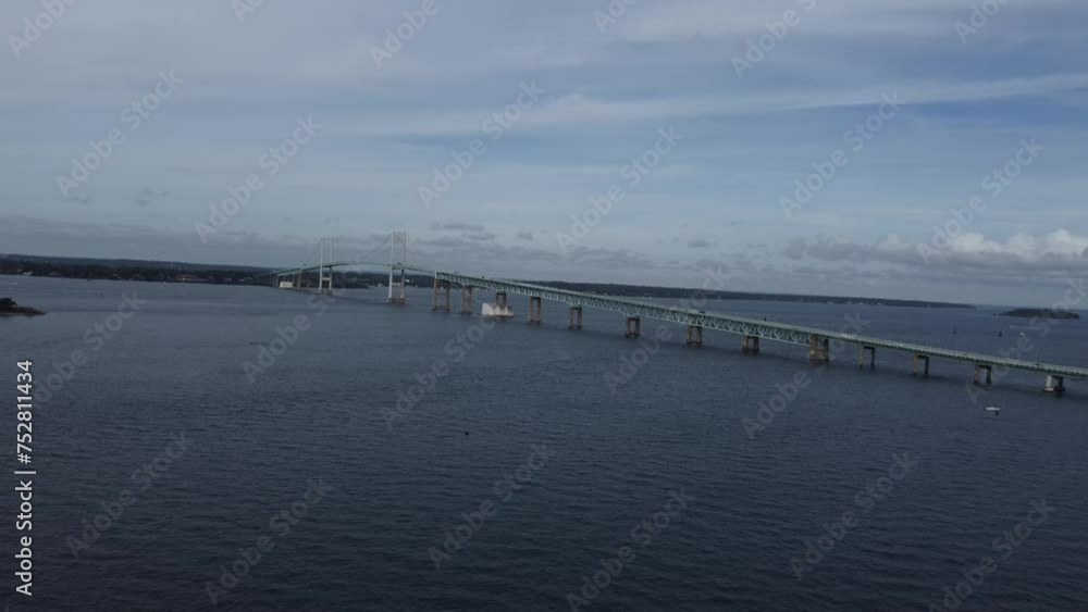 Drone View of Newport Bridge and Boats Near Jamestown, RI Drone View of Newport Bridge and Boats Near Jamestown, RI