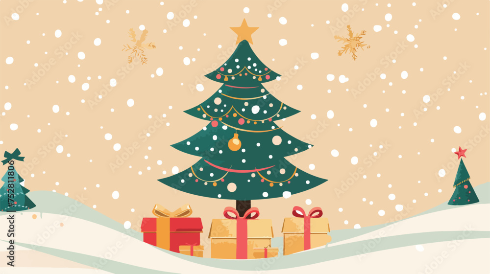 Christmas tree with giftboxes Flat vector