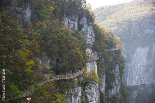 Tian-Men-Shan : Zhangjiajie China - Circa October, 2023: Landscape nature of gate of heaven orTianmen Cave in Tianmen Mountain Landmark National Park Of Zhangjiajie, Hunan , China. photo