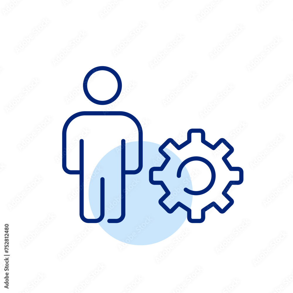 Digital engineering. Technical professional. Person and cogwheel symbolizing power solving skills and expertise. Vector Digital engineering. Technical professional. Person and cogwheel symbolizing power solving skills and expertise. Vector