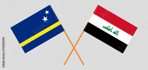 Crossed flags of Country of Curacao and Iraq. Official colors. Correct proportion