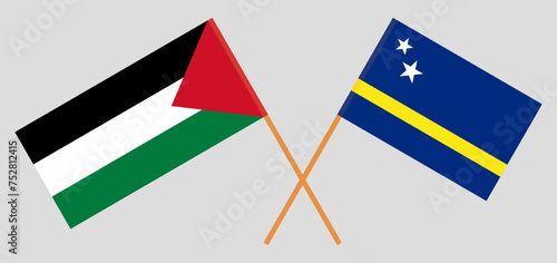 Crossed flags of Palestine and Country of Curacao. Official colors. Correct proportion