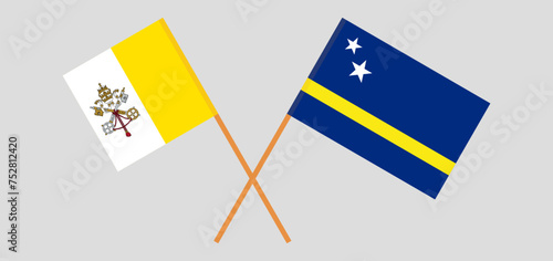 Crossed flags of Vatican and Country of Curacao. Official colors. Correct proportion