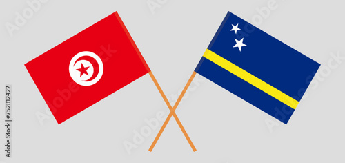Crossed flags of Tunisia and Country of Curacao. Official colors. Correct proportion