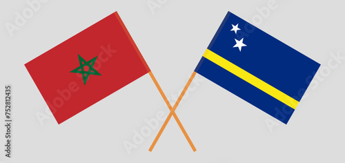 Crossed flags of Morocco and Country of Curacao. Official colors. Correct proportion