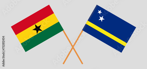 Crossed flags of Ghana and Country of Curacao. Official colors. Correct proportion