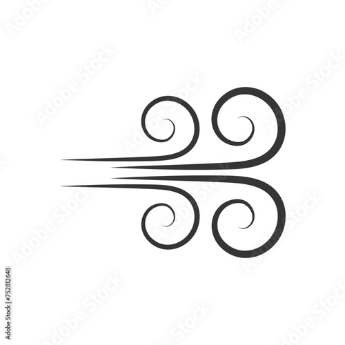 Wind direction of air movement sign, black curl lines silhouette sign of movement intensity, smoke fog or wind. Vector element on white isolate.