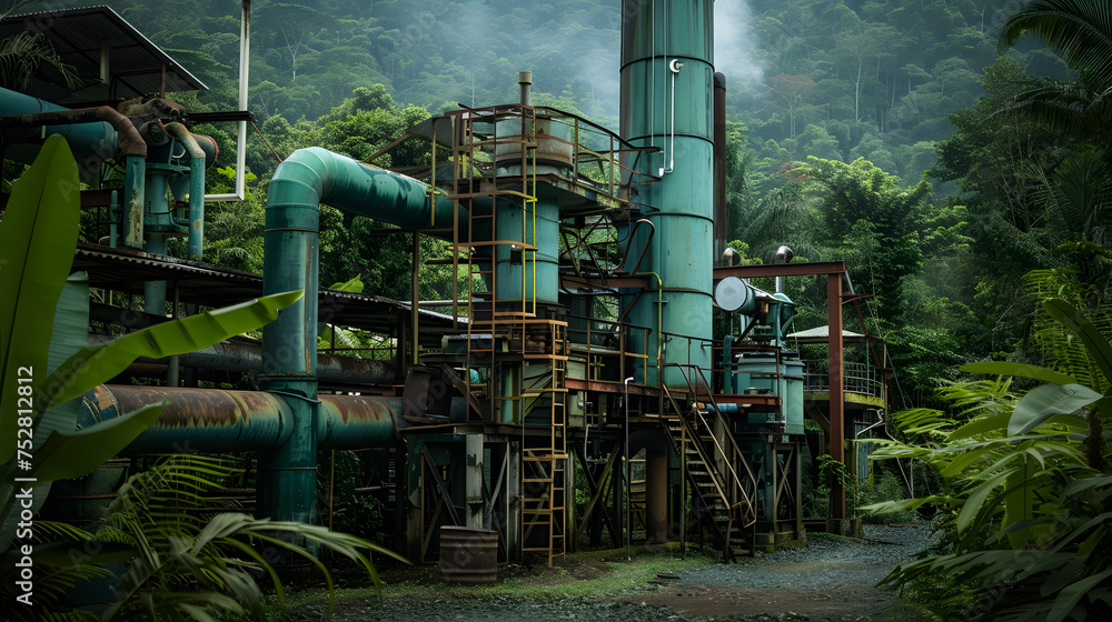 Fototapeta premium Geothermal power plant located in the forest