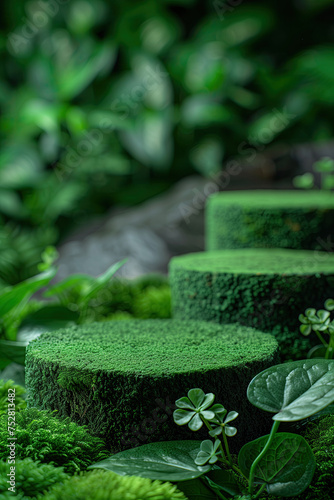 Podium for displaying product against nature background.
