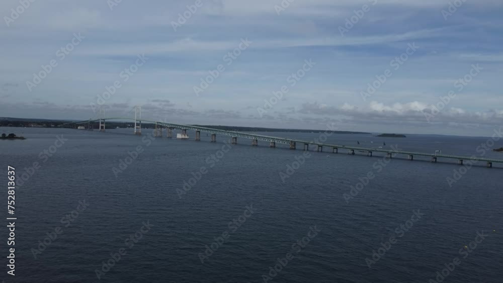 Drone View of Newport Bridge and Boats Near Jamestown, RI Drone View of Newport Bridge and Boats Near Jamestown, RI