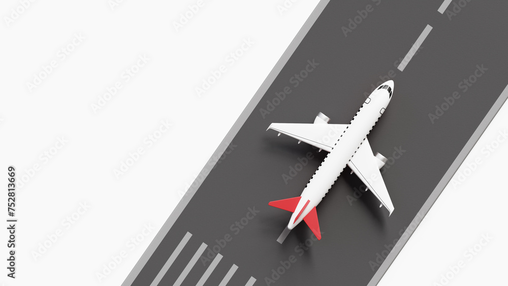 3D travel or vacation concept. Aircraft departure flight, journey or trip concept. Passenger airplane on airport runway. Airplane on runway. Landing or taking off plane. 3d illustration 3D travel or vacation concept. Aircraft departure flight, journey or trip concept. Passenger airplane on airport runway. Airplane on runway. Landing or taking off plane. 3d illustration