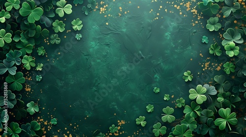 a mesmerizing St. Patrick's Day card template featuring lush green clovers gracefully scattered across a pristine emerald background.4
