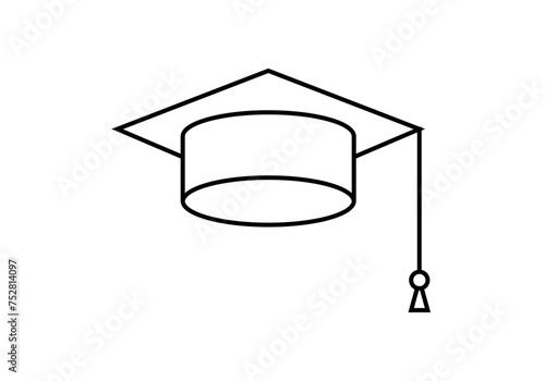 Icono negro de sombrero de graduado en fondo blanco.