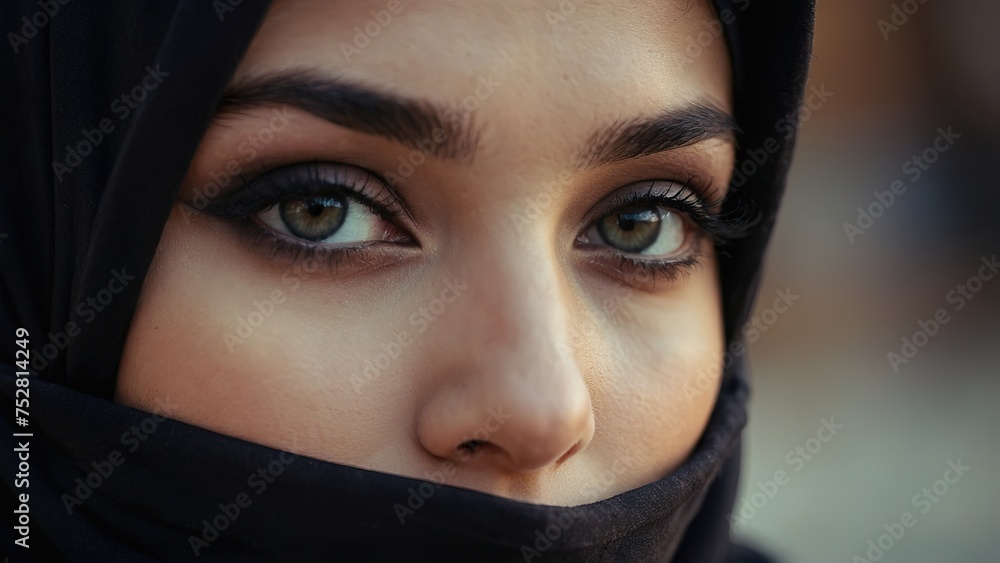 Black eyes of a beautiful girl in a black hijab, beauty eyes Black eyes of a beautiful girl in a black hijab, beauty eyes