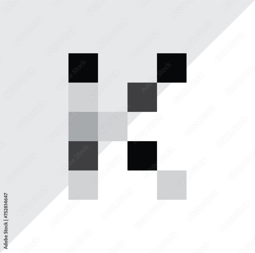 Letter K from black squares and its derivative vector logo