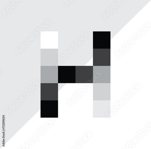 Letter H from black squares and its derivative vector logo