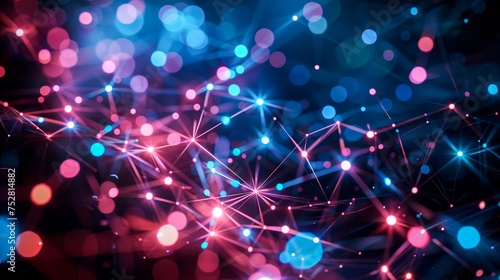 A digital composite image featuring an abstract network of interconnected lights and lines with a dark background